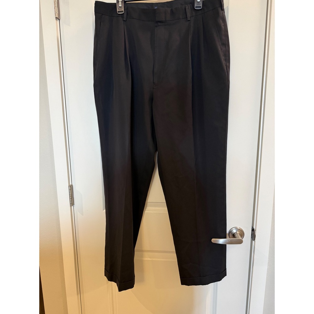 Jos A Bank Travelers Collection Navy Blue 100% Wool Pleated Cuffed Pants 36x30
